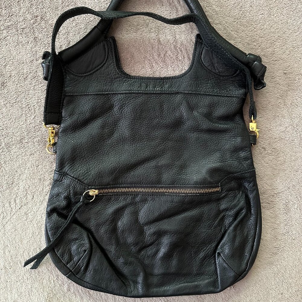 Anna Corinna Black leather Mid city Medium fold over tote satchel bag